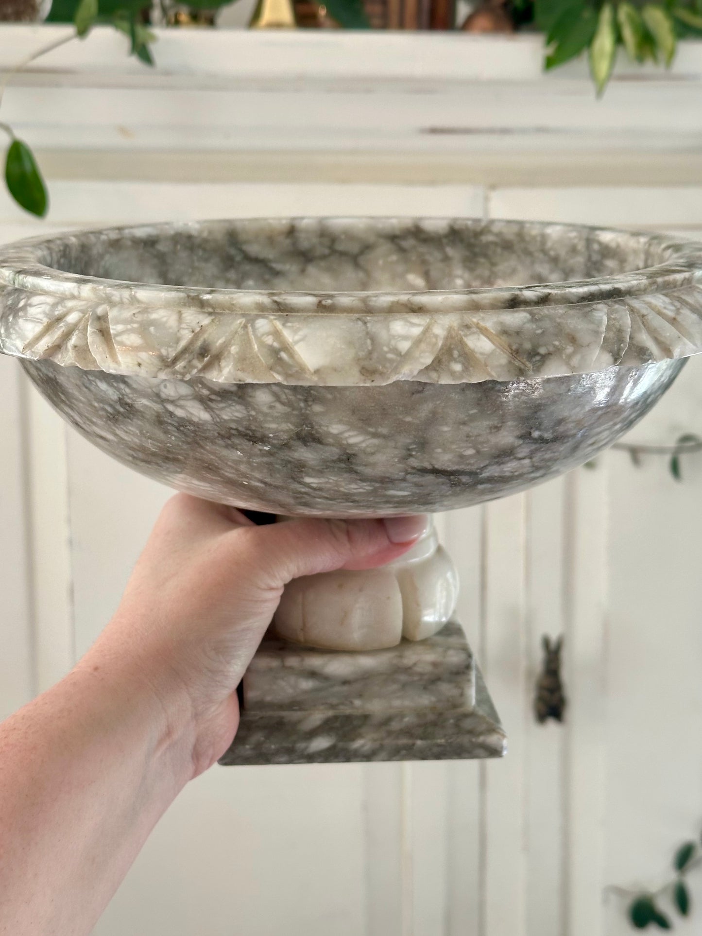 Large Antique Alabaster Bird Bath