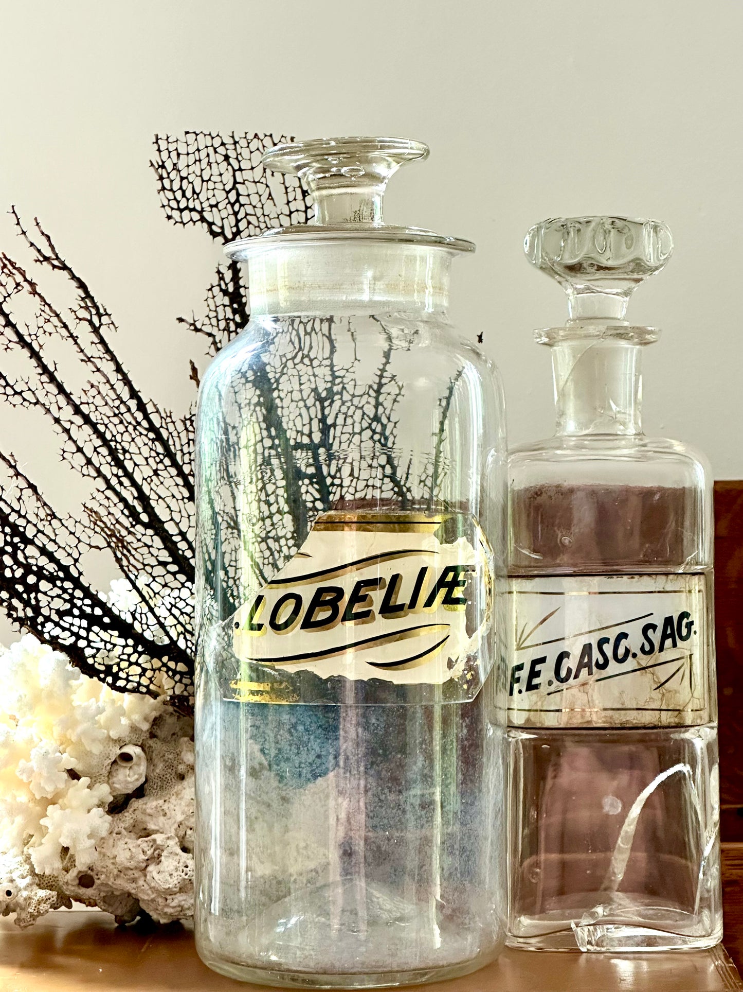 Antique Glass Apothecary Jars with Worn Labels