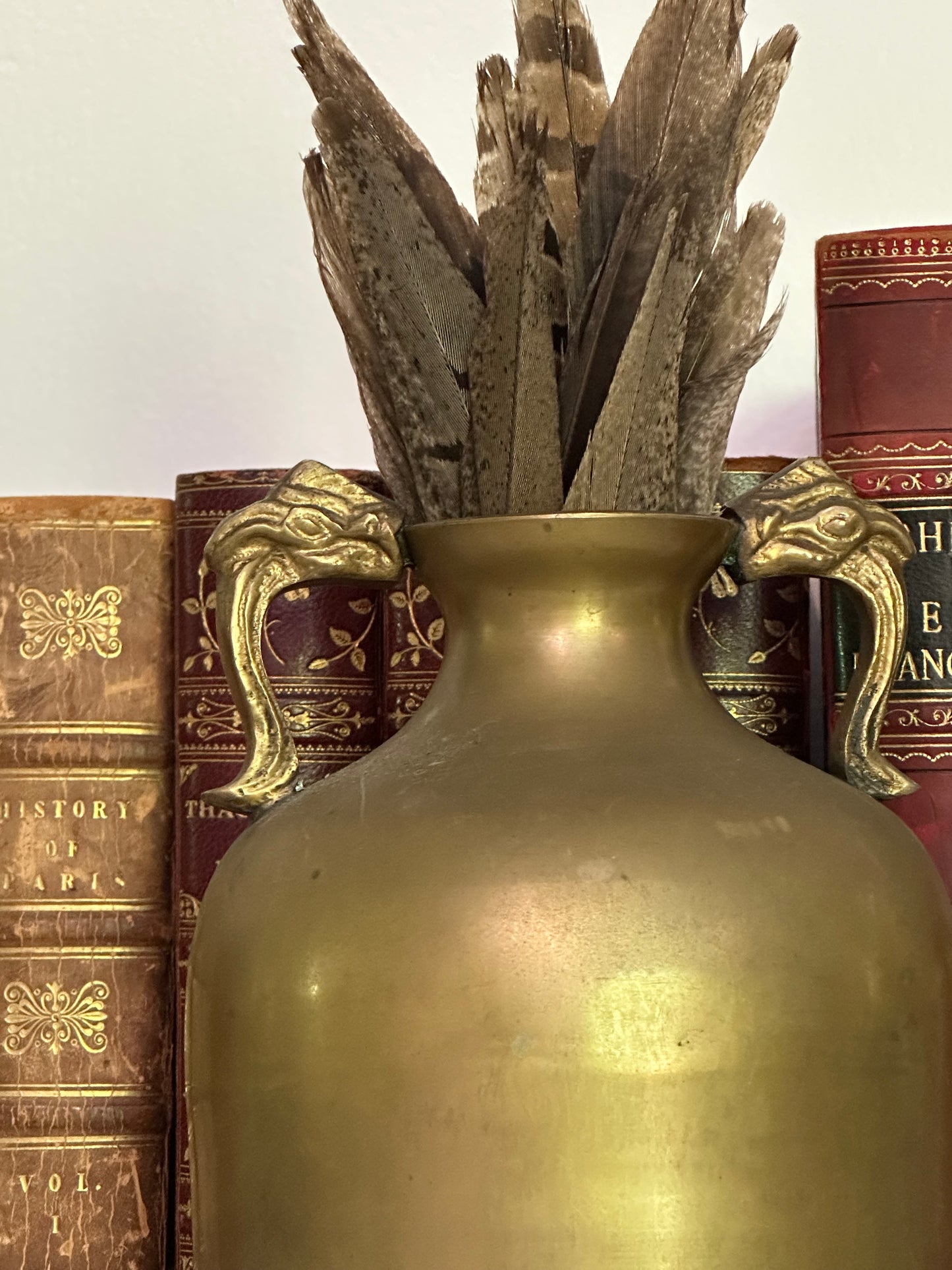 Tall Brass Vase with Bird Accents