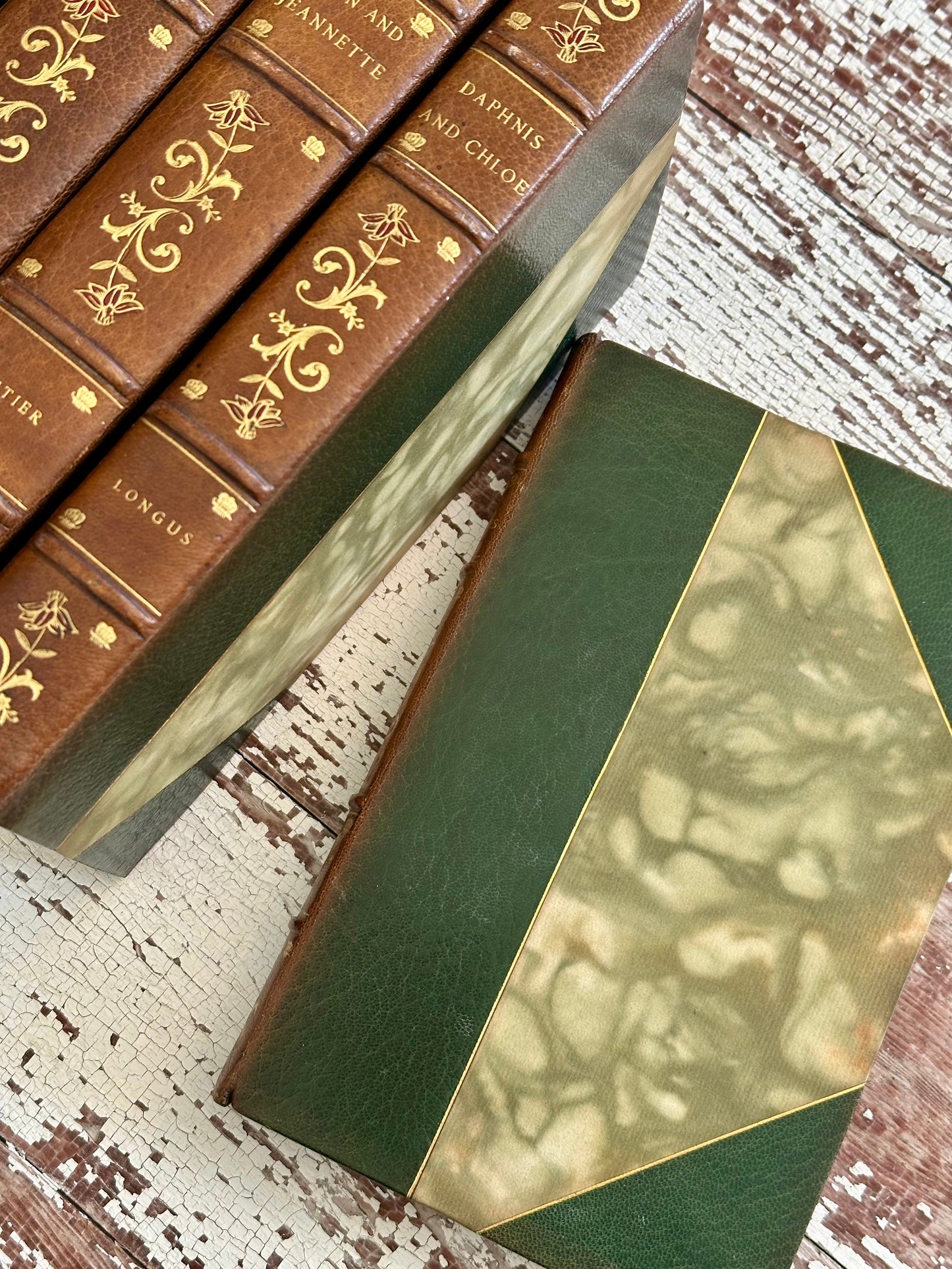 Rare Set of 5 Antique Leather Books