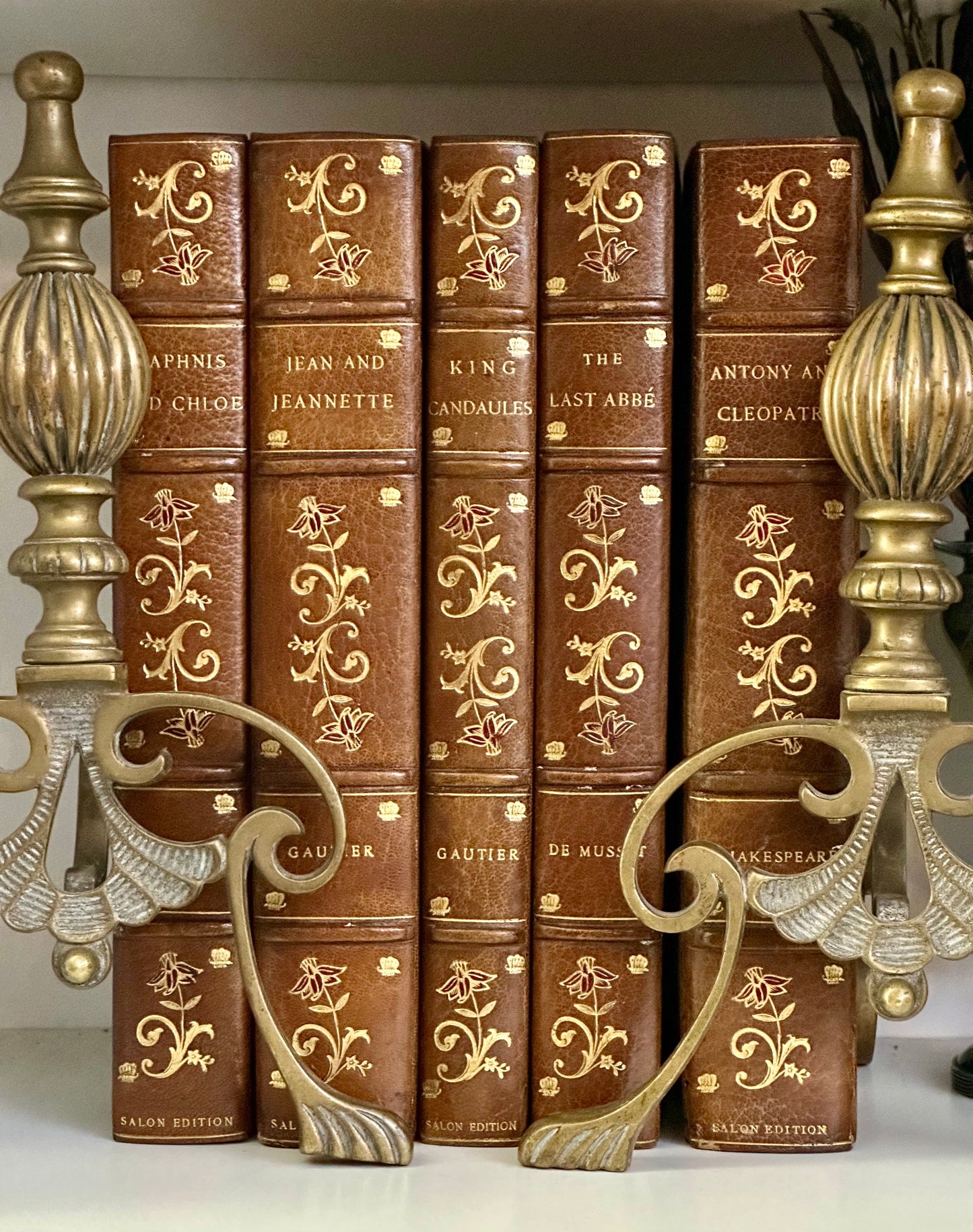 Rare Set of 5 Antique Leather Books