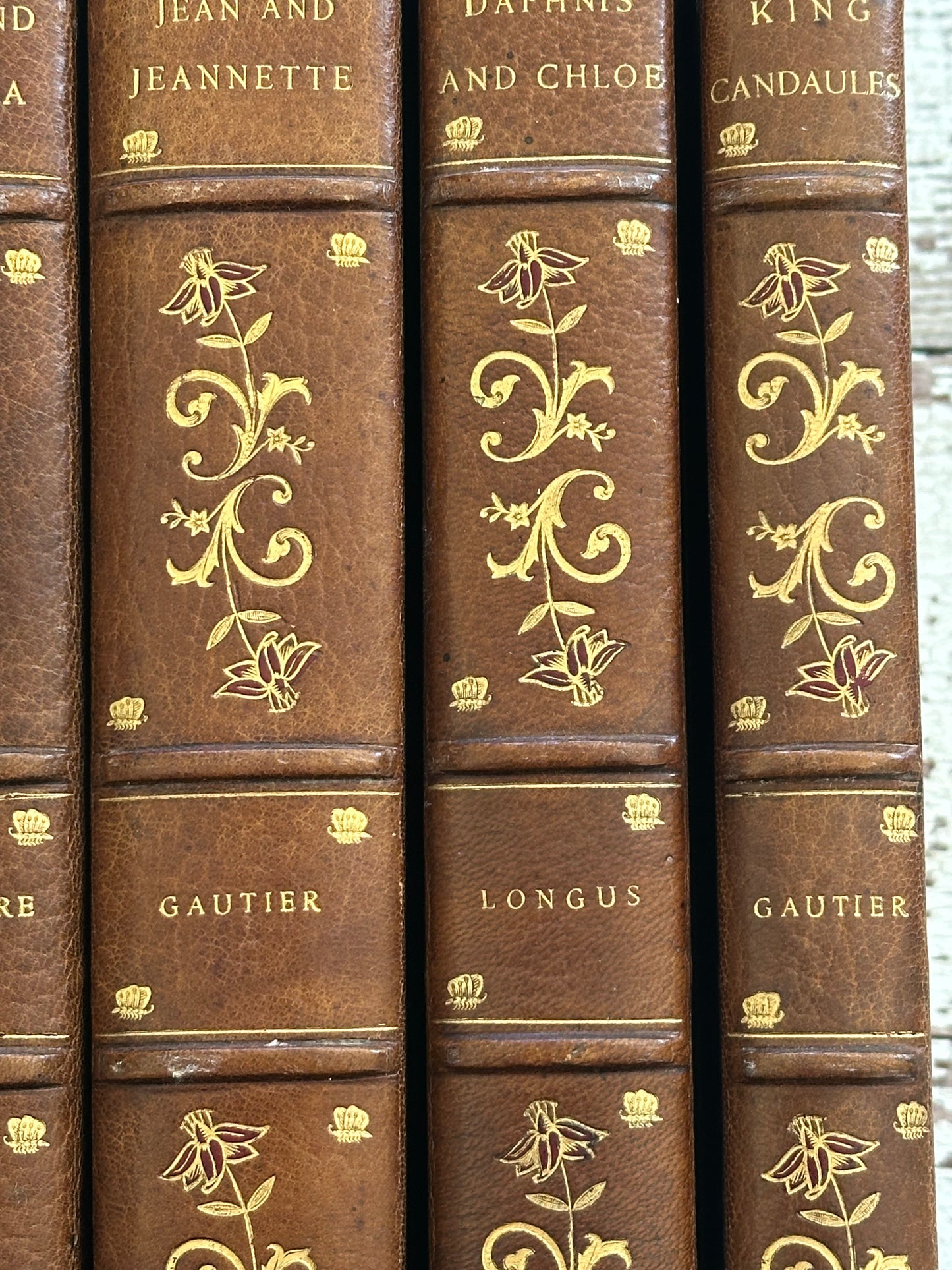 Rare Set of 5 Antique Leather Books