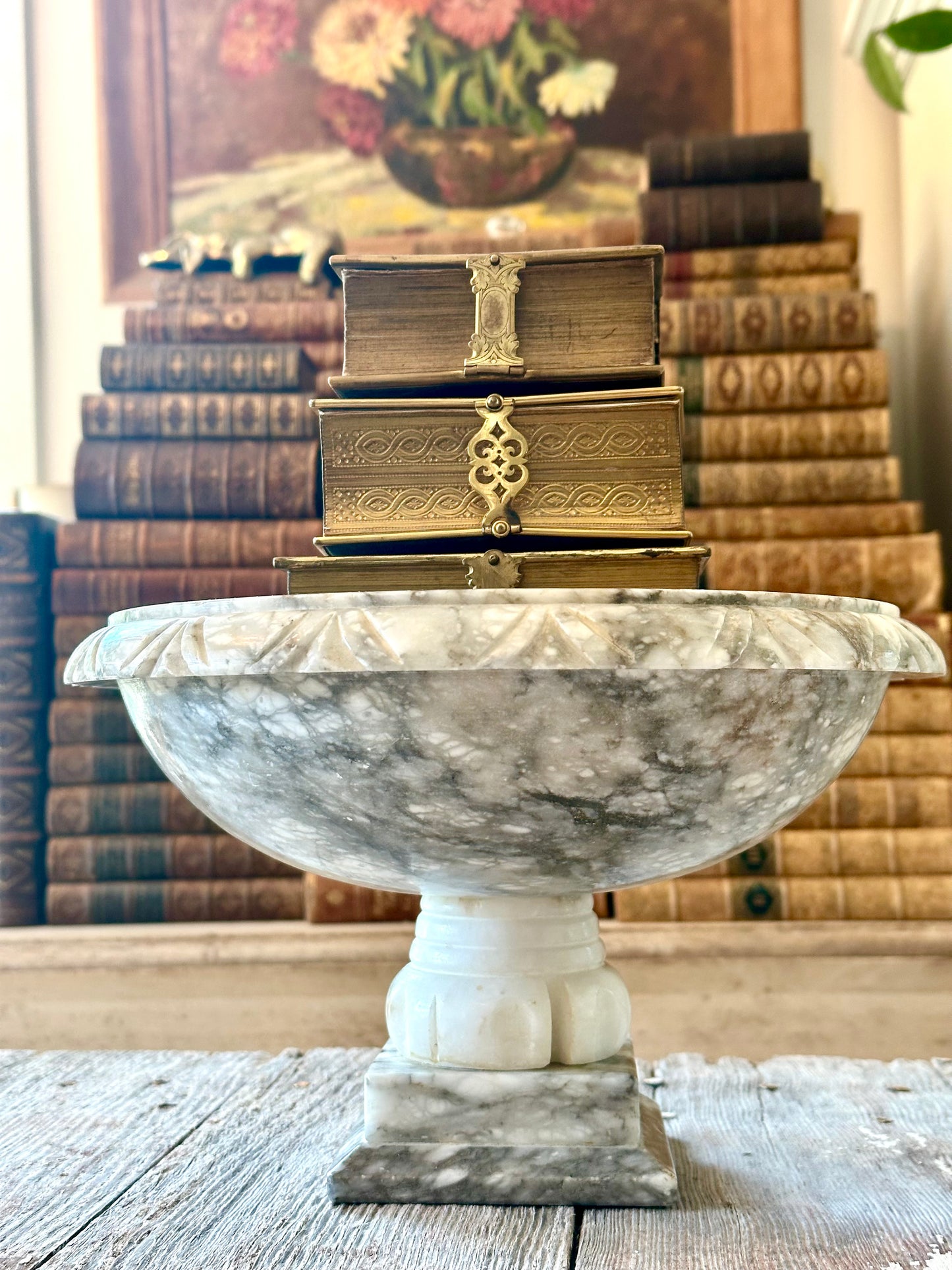 Large Antique Alabaster Bird Bath