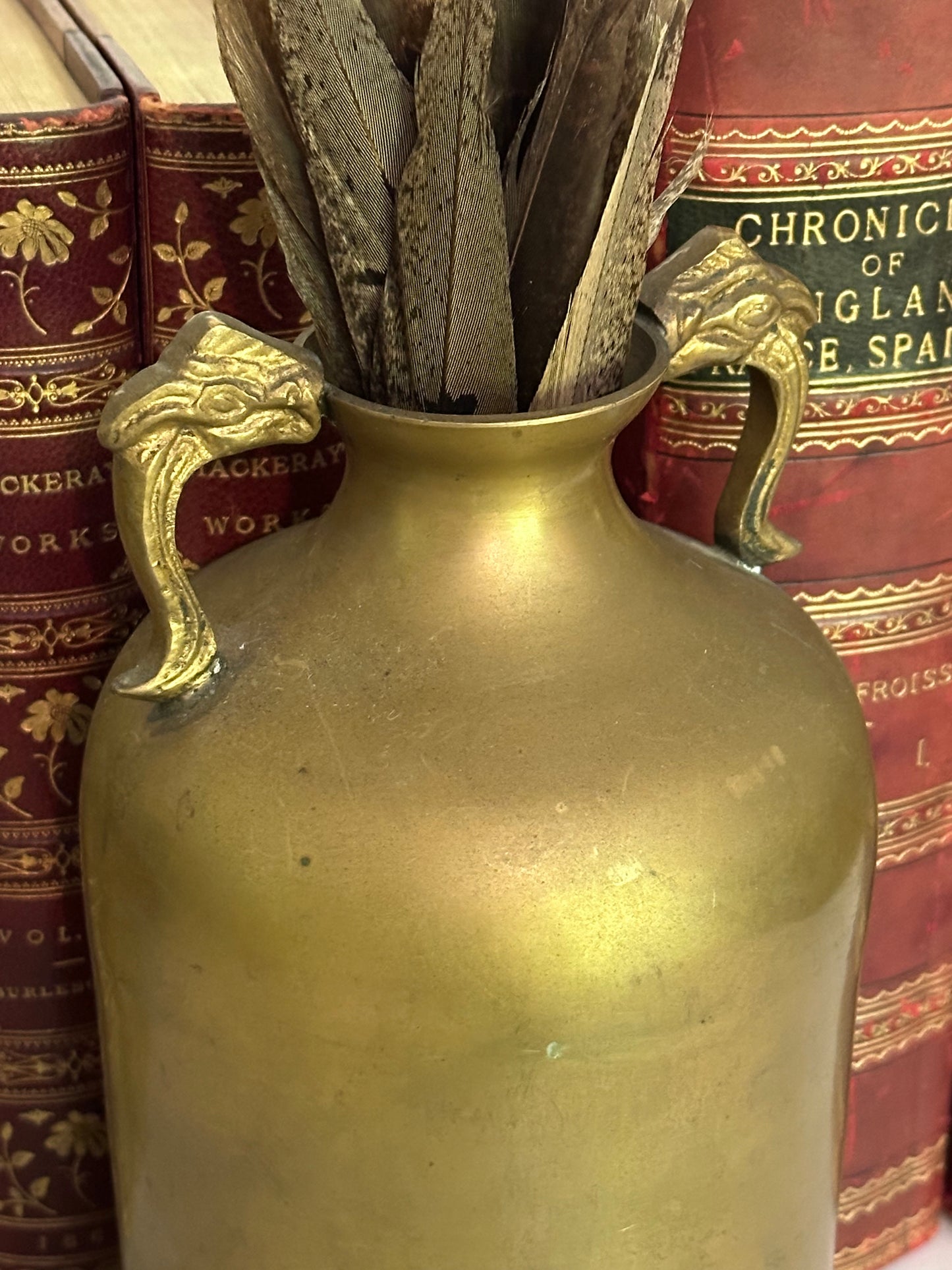 Tall Brass Vase with Bird Accents