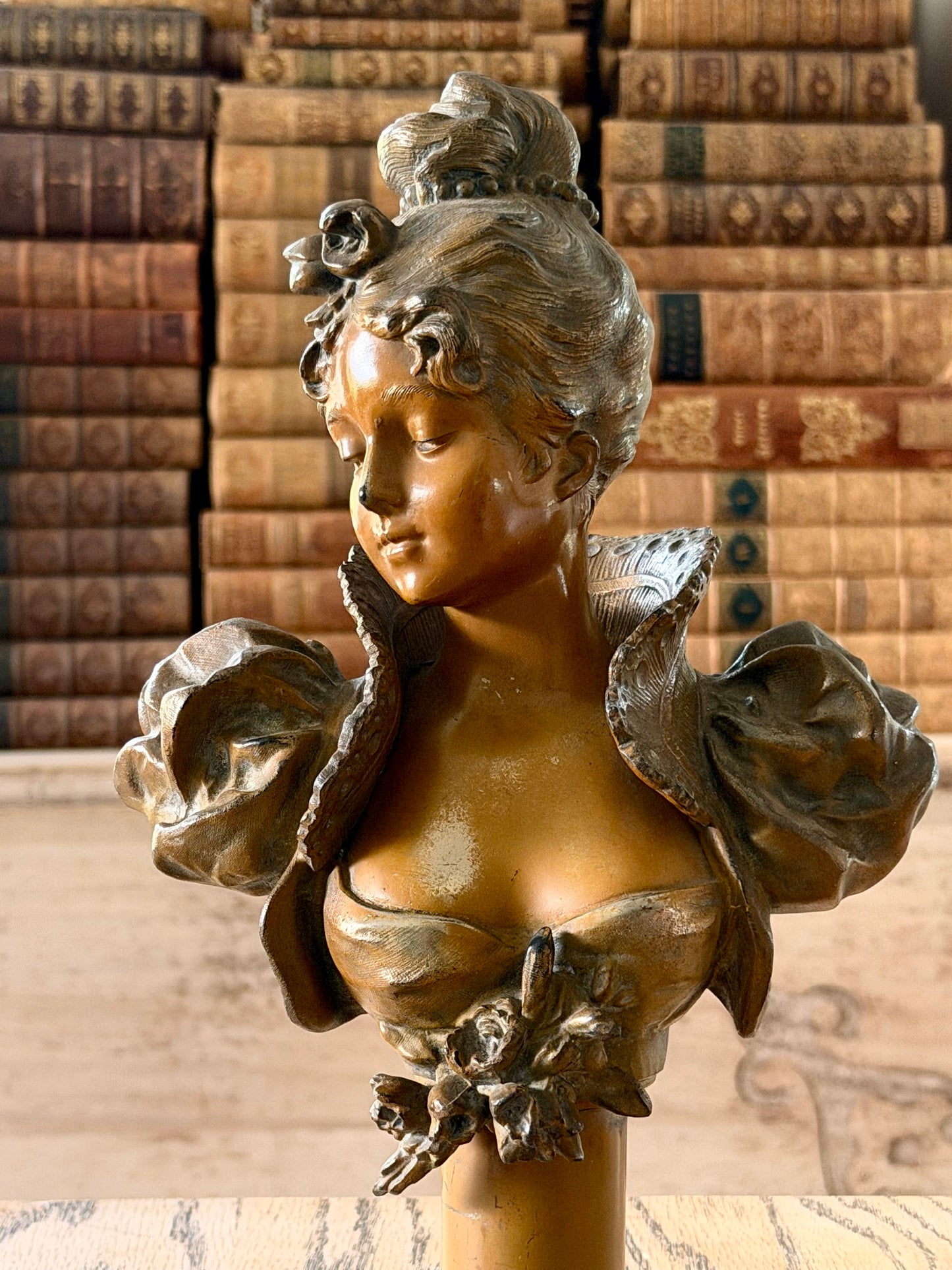French Woman Bust with Alabaster Base