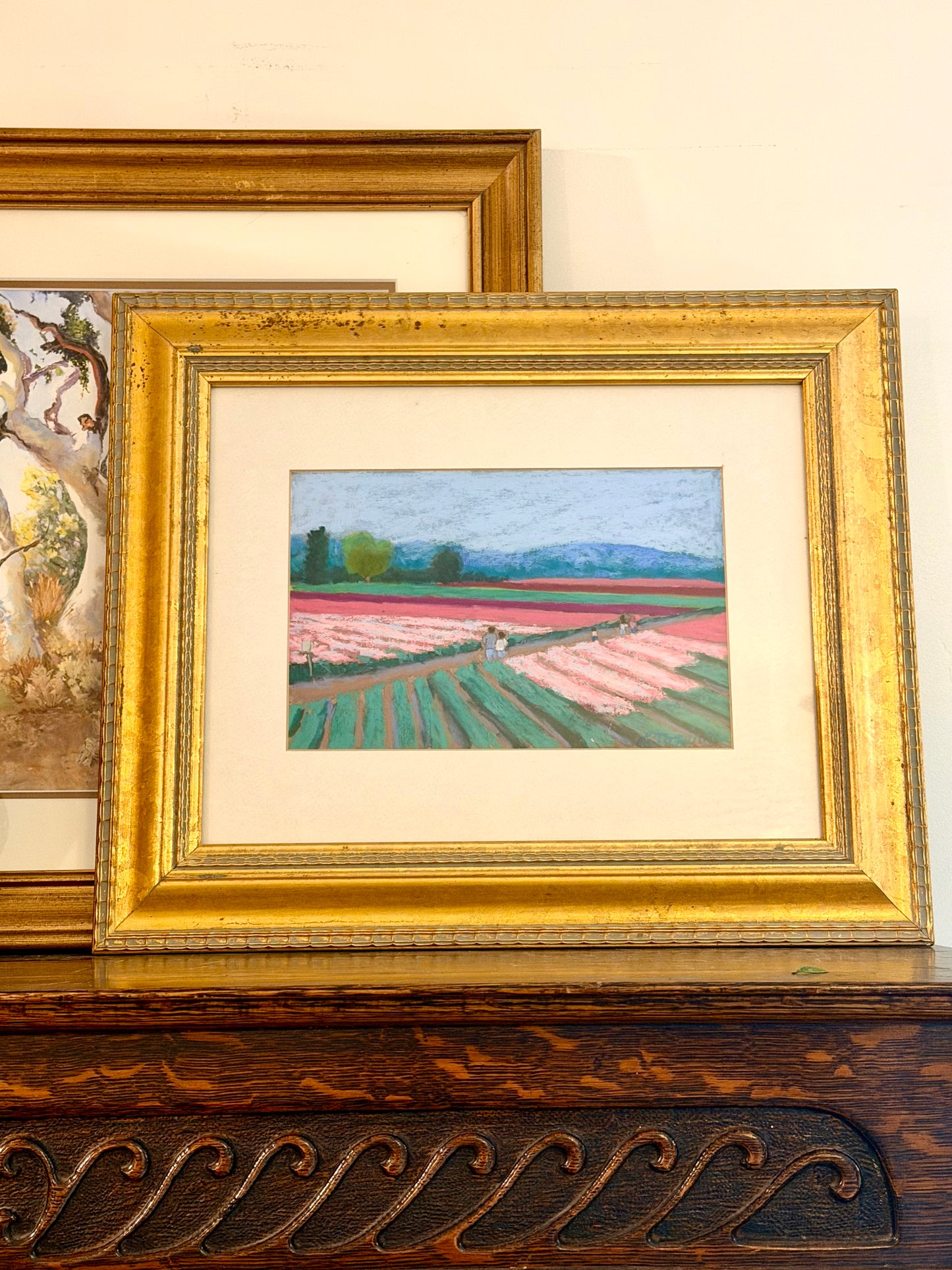 Original Pastel Painting in Gold Frame