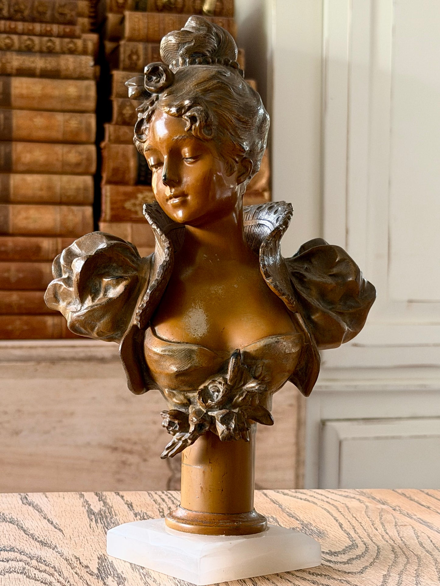 French Woman Bust with Alabaster Base