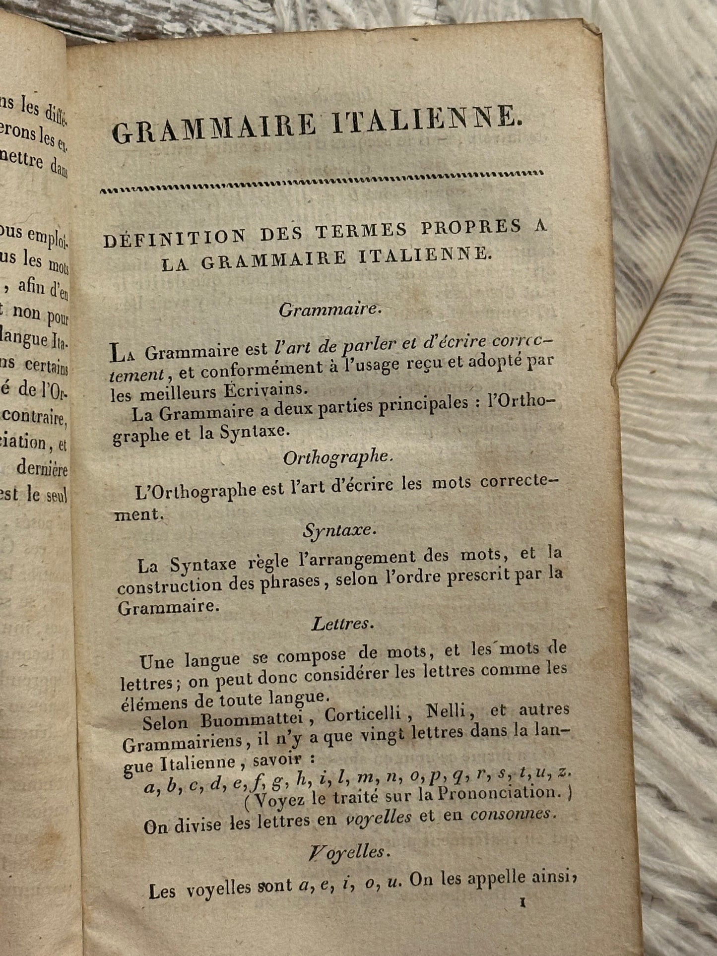 Rare- 1823 Italian Grammar Book in French