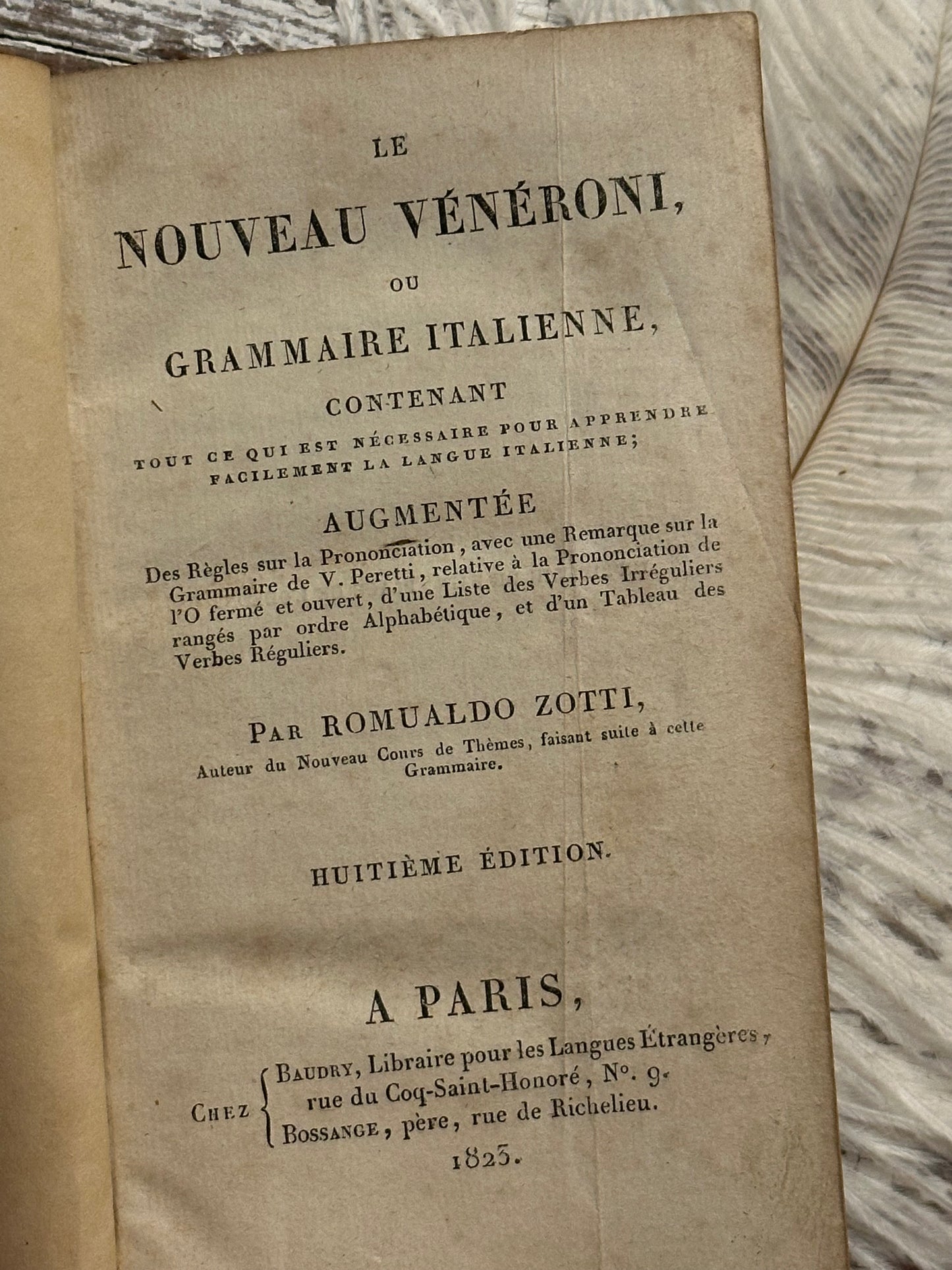 Rare- 1823 Italian Grammar Book in French