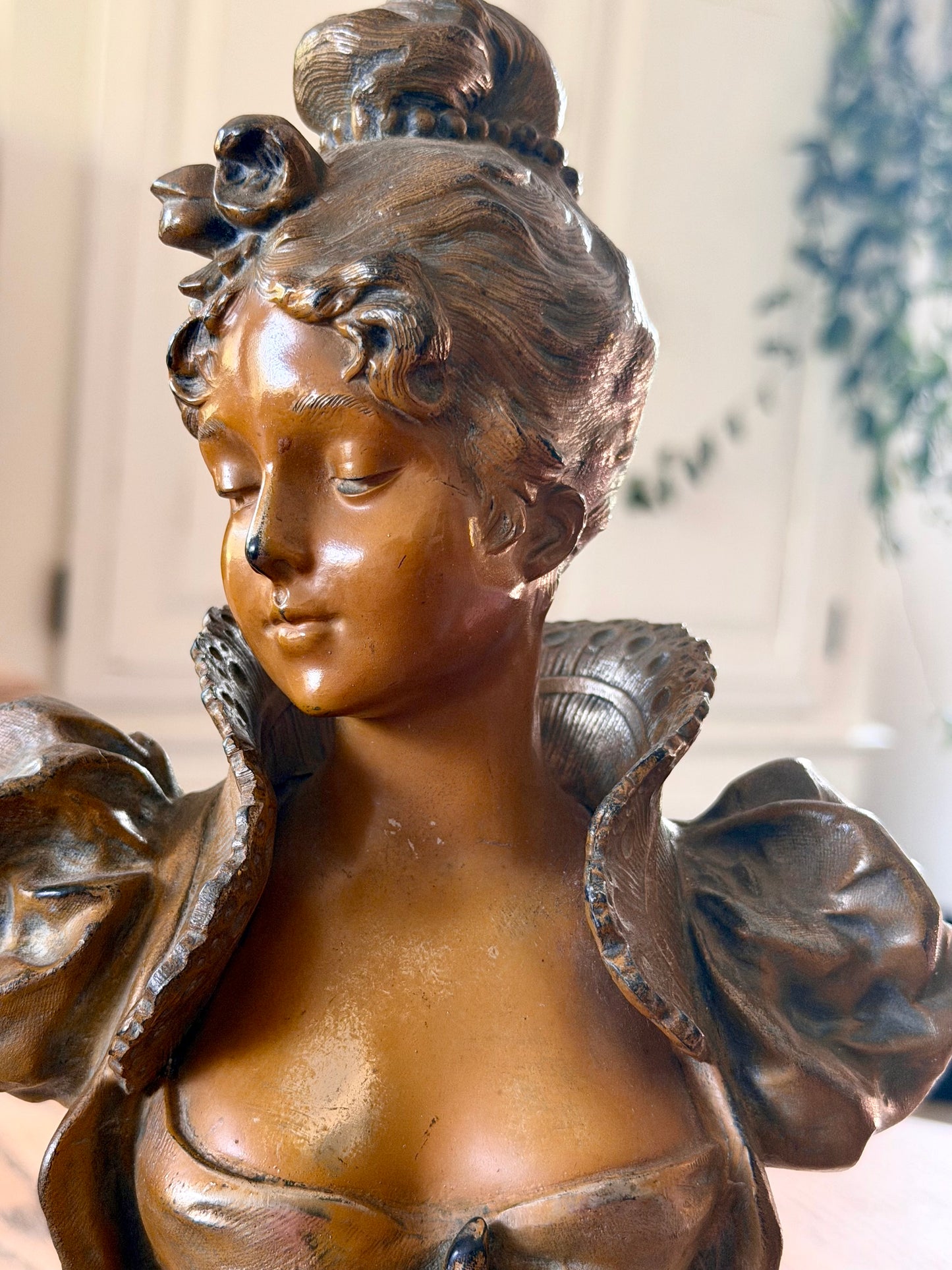 French Woman Bust with Alabaster Base
