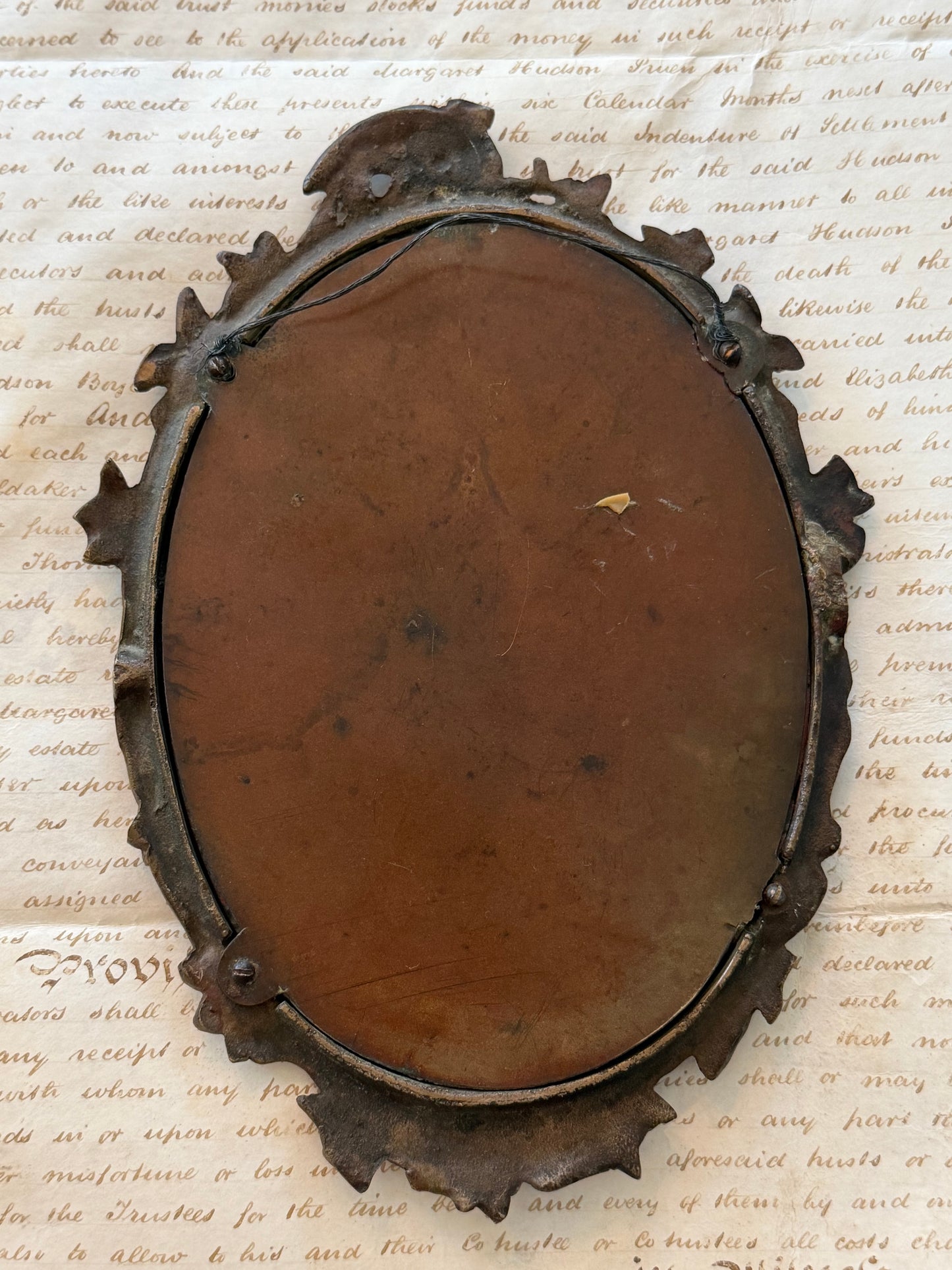 Antique Bronze Mirror with Fox & Florals