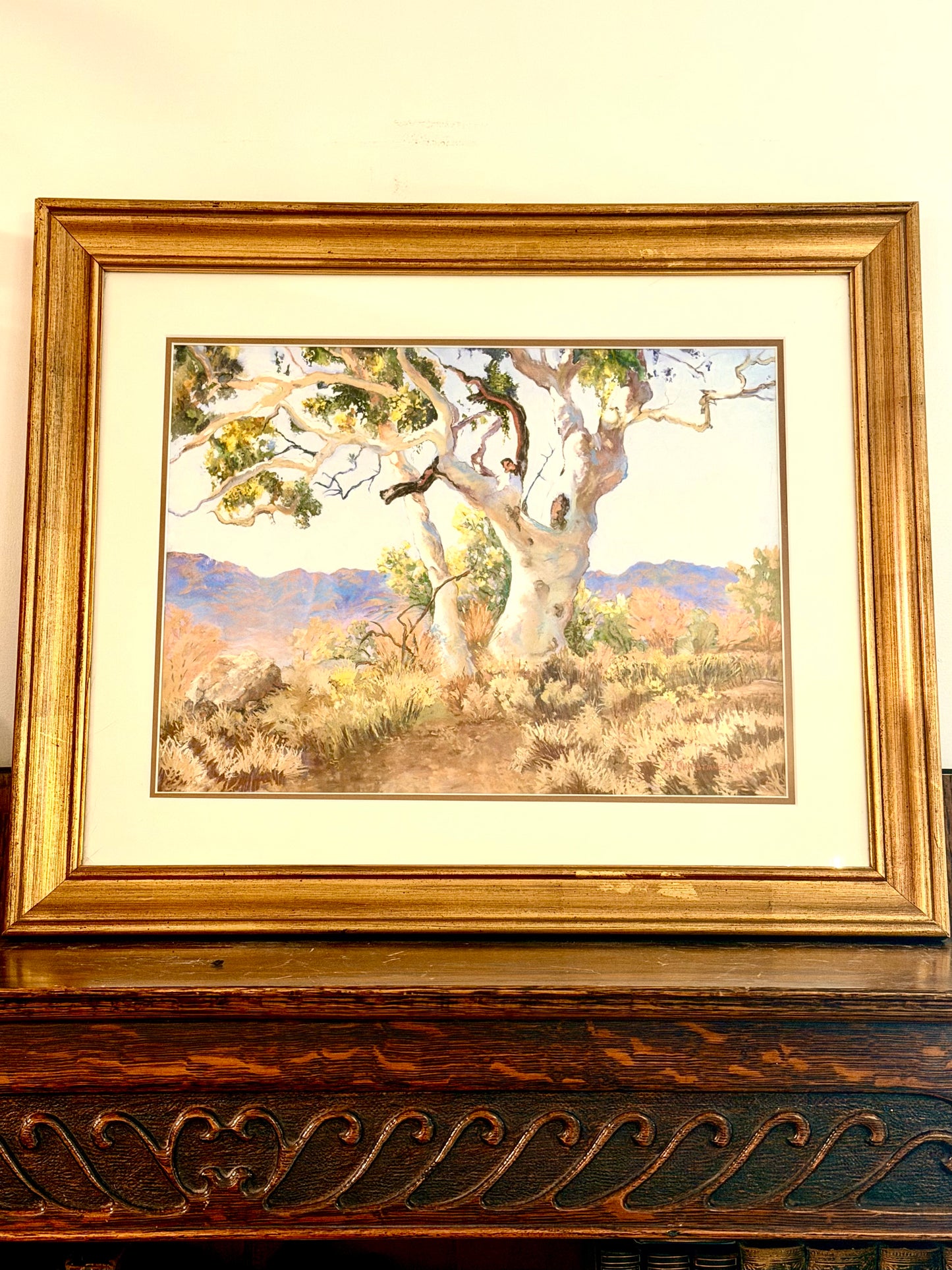 Original Gouache Painting in Gold Frame