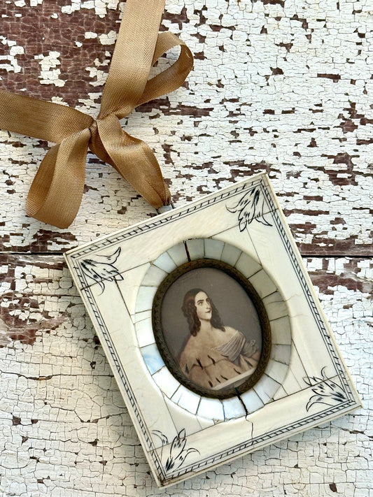 Original Antique Portrait of a Woman in a Tusk Frame