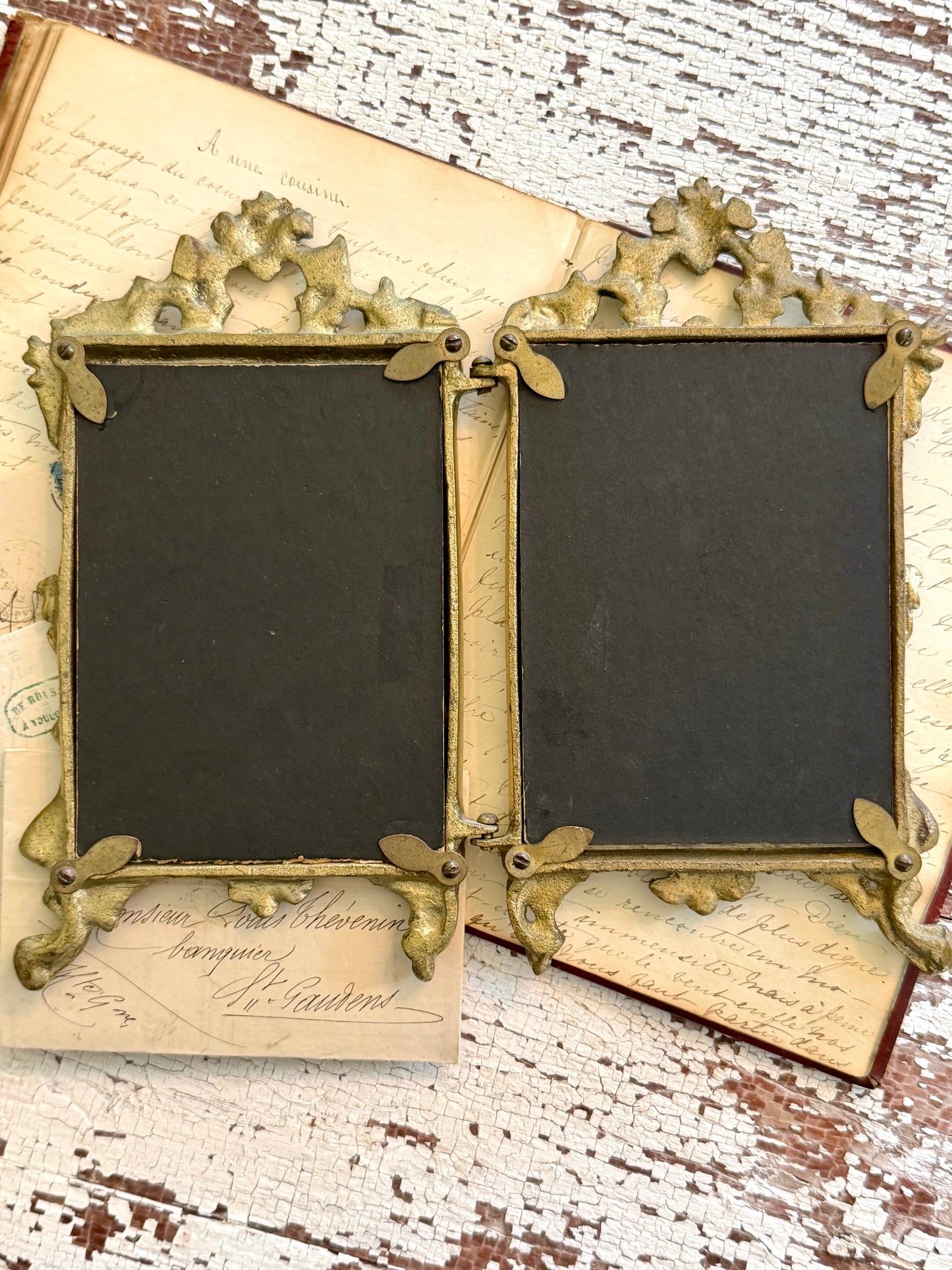 Double Brass Frame with Antique Bird Engravings