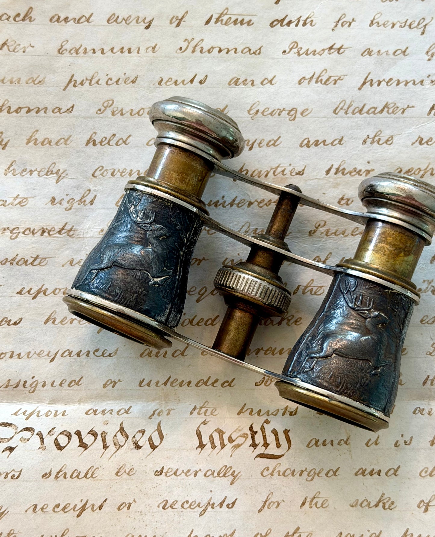 Antique French Opera Glasses With Hunt Scene