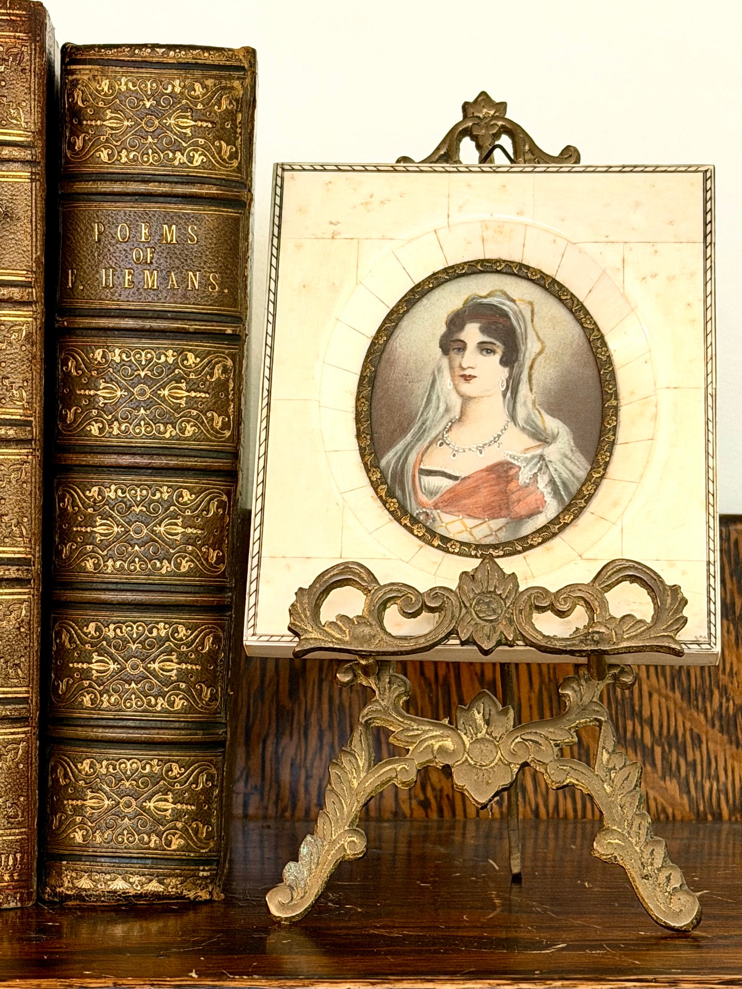 Antique Miniature Portrait in Bone Frame