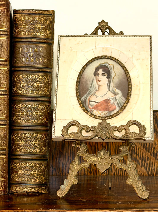 Antique Miniature Portrait in Bone Frame