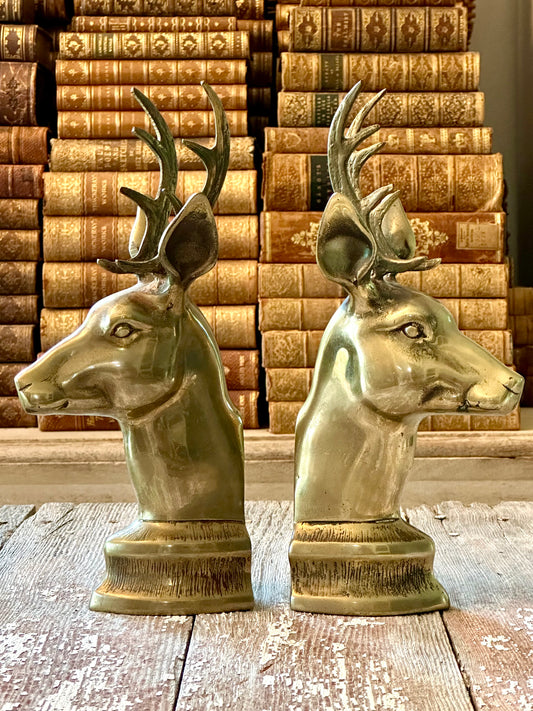 Large Brass Elk Bookends
