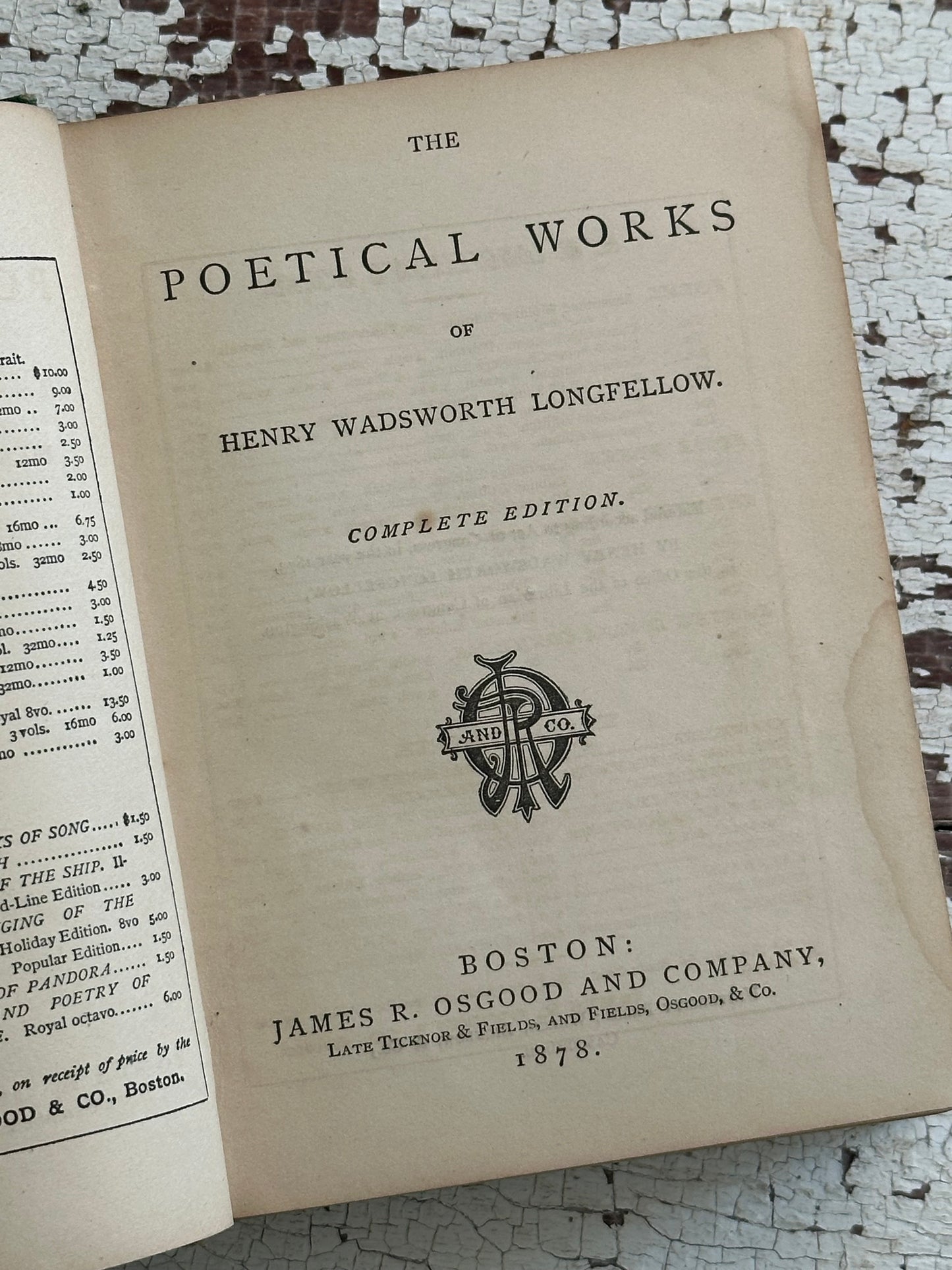 1878 The Poetical Works of Henry Wadsworth Longfellow